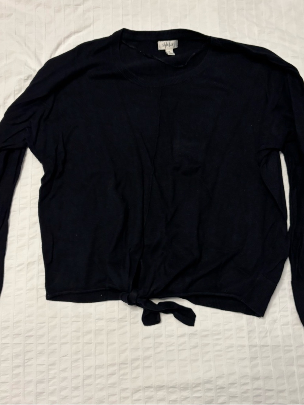 Style & Co. Black Long-Sleeve Tie-Front Sweatshirt